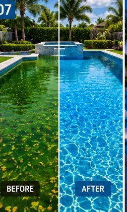Green pool cleanup before and after