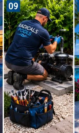Pool technician with equipment area